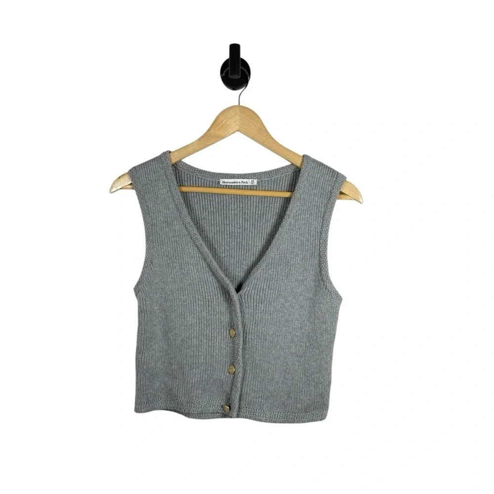 Abercrombie & Fitch Women’s Mara Button-Up Sweater Vest Grey XS - Picture 3 of 9